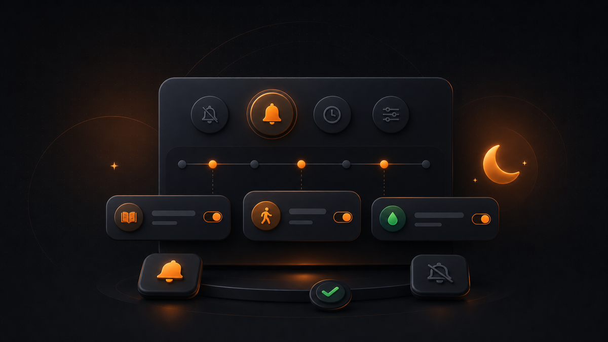 Illustration of a calm habit reminder control panel with sparse notifications
