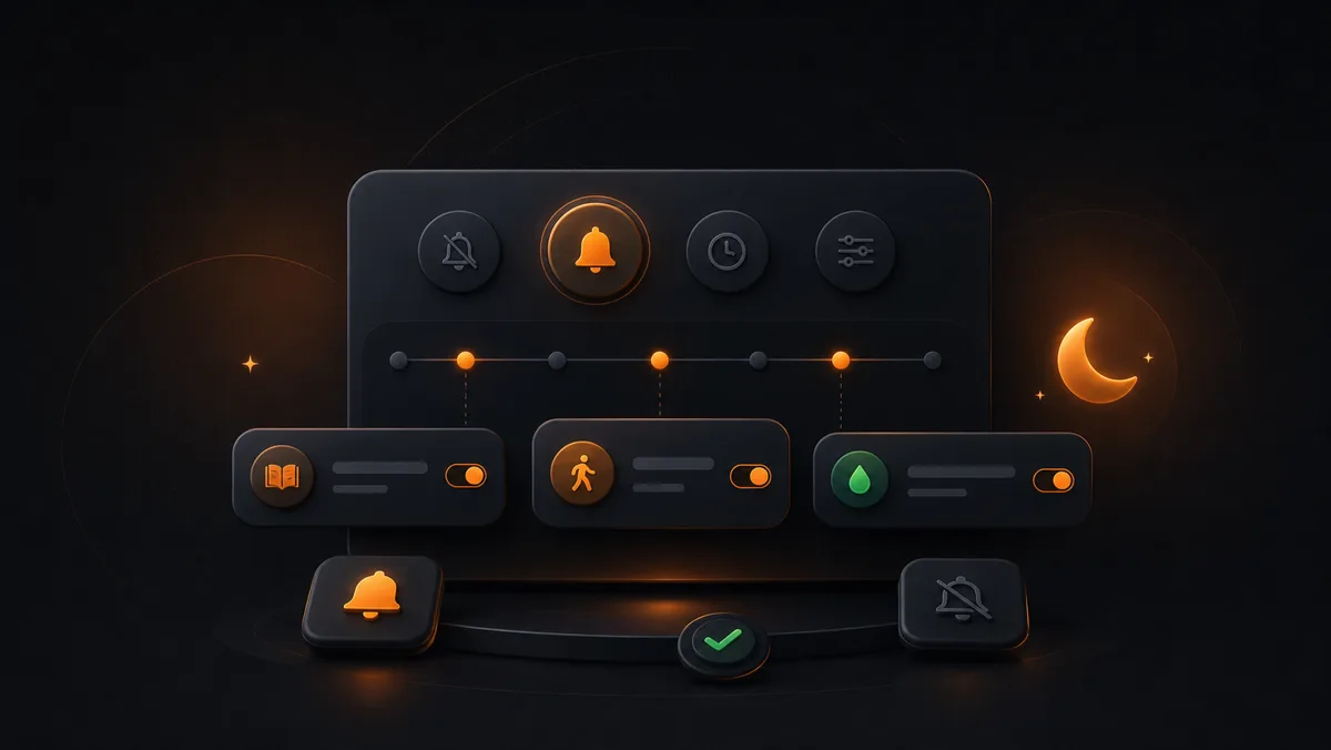 Illustration of a calm habit reminder control panel with sparse notifications