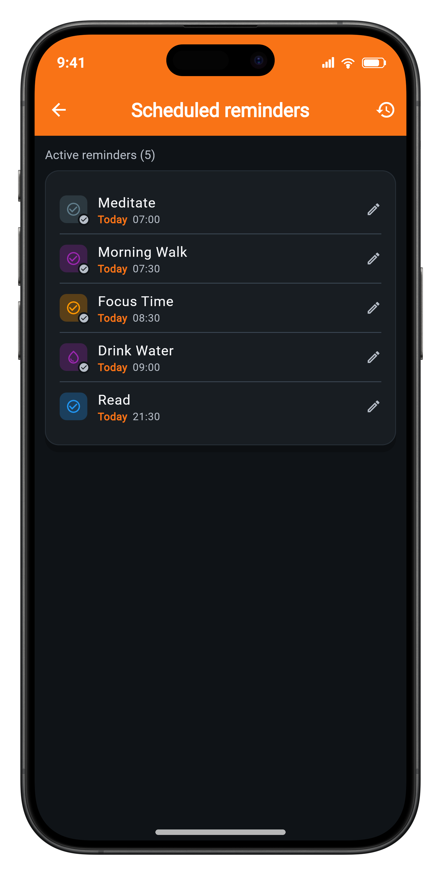 Phone screenshot of Habit Tracker notification settings