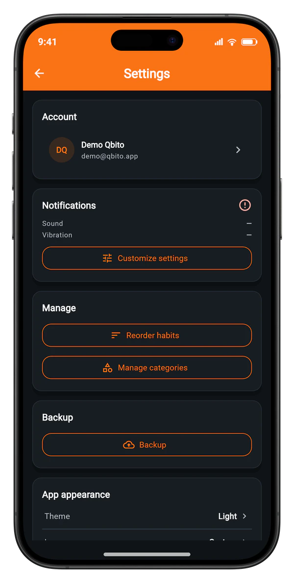 Habit Tracker — Settings